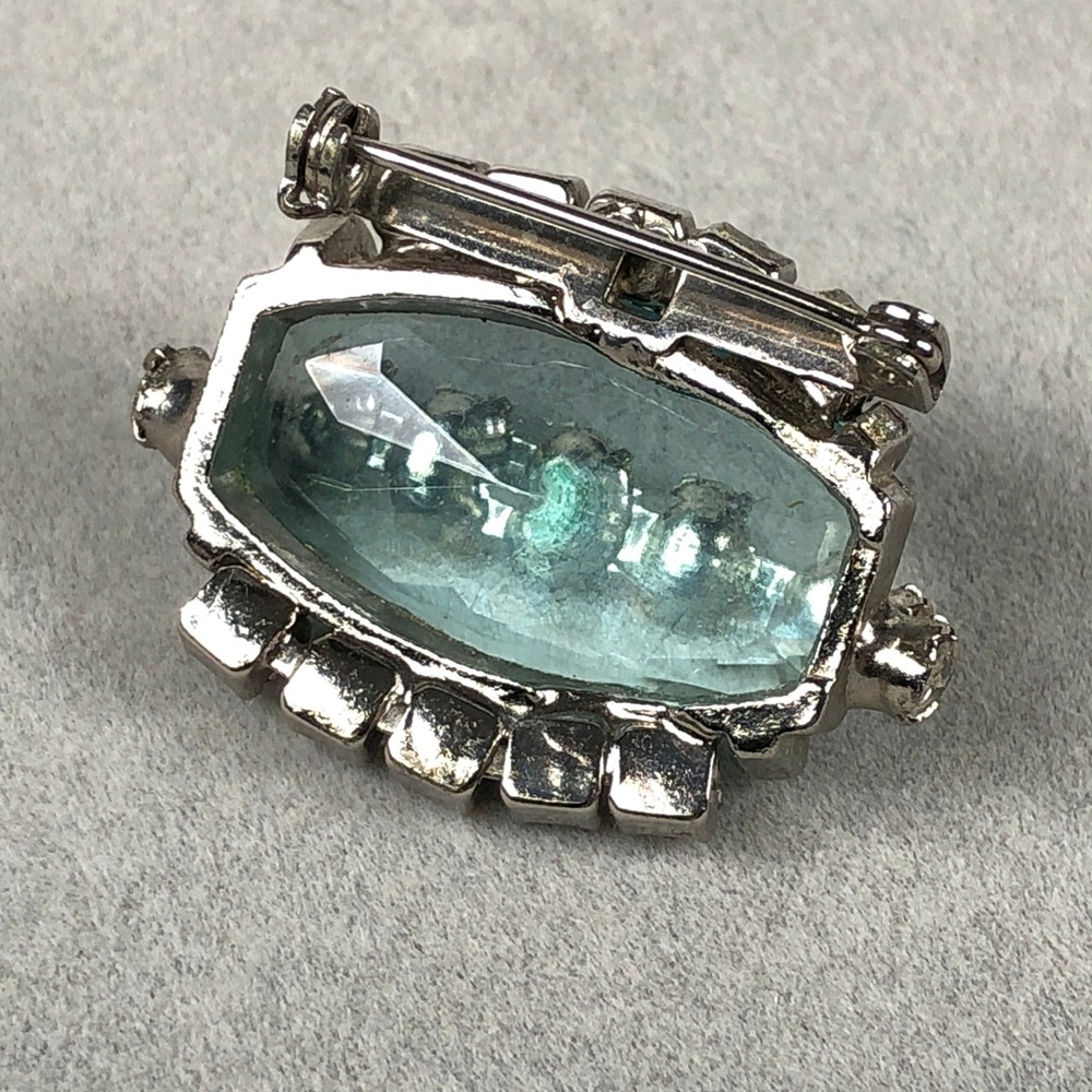 Vintage Brooch Pin 3pc‎ Lot Blue Clear Rhinestone Crystals Silver Tone MCM - Picture 3 of 15